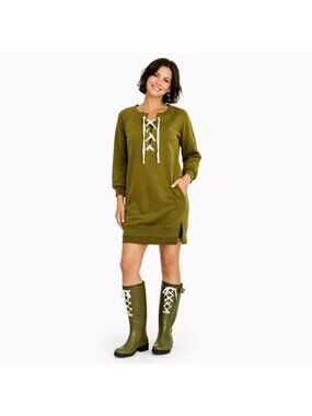 2/$30 Ellie & Kate Medium Olive Green Lace-Up Sweatshirt Dress